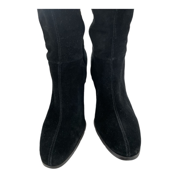 APOSTROPHE Black Suede Knee High Heel Zip Up Fold Over Cuff Style boots 3.5” - Picture 7 of 15